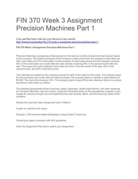 fin 370 precision machines part 1|FIN 370 Week 3 Assignment .